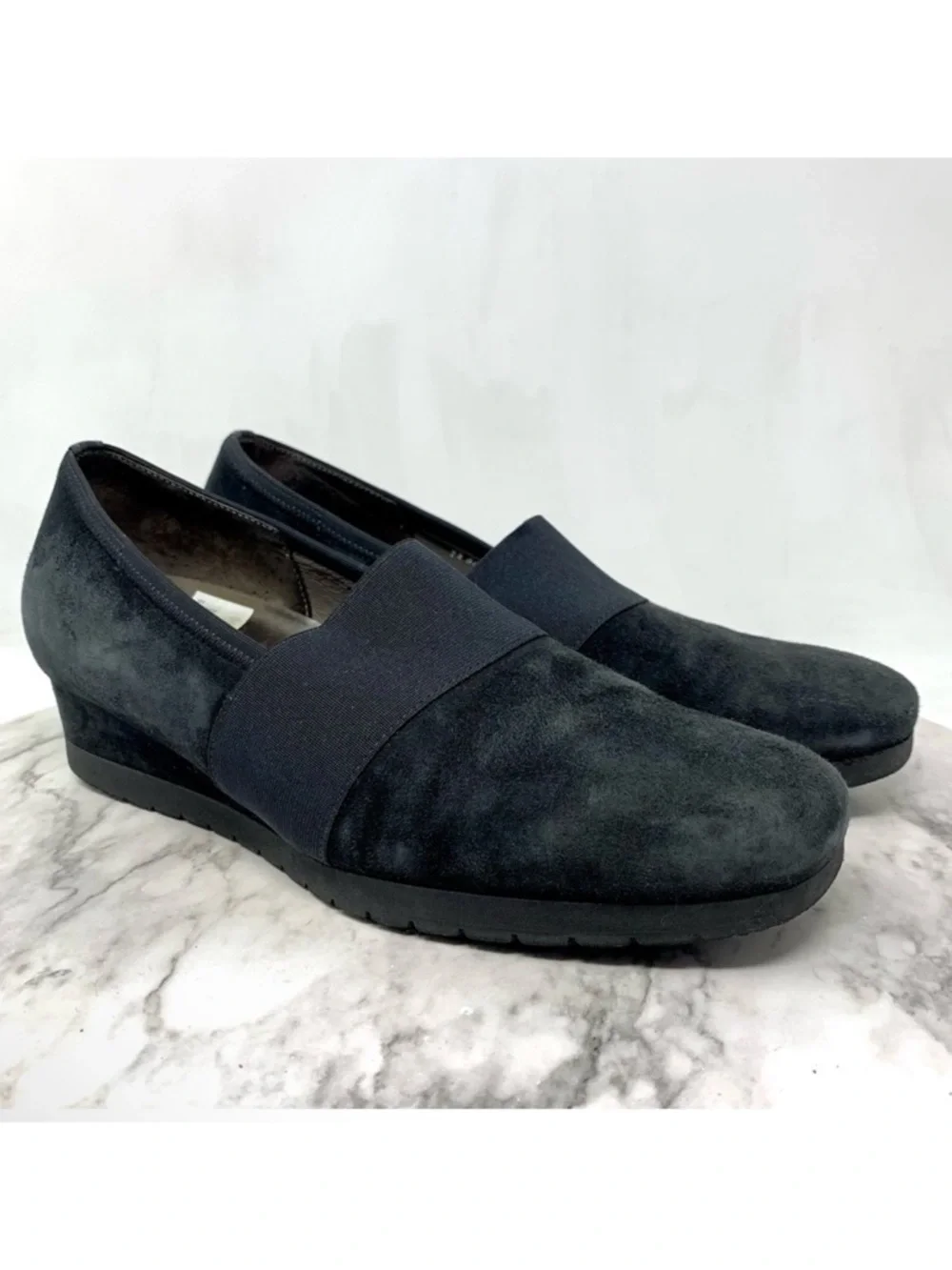 Gabor Classic Black Suede Slip-On Comfort Wedge Loafers 7.5 Preppy Sporty Chic
